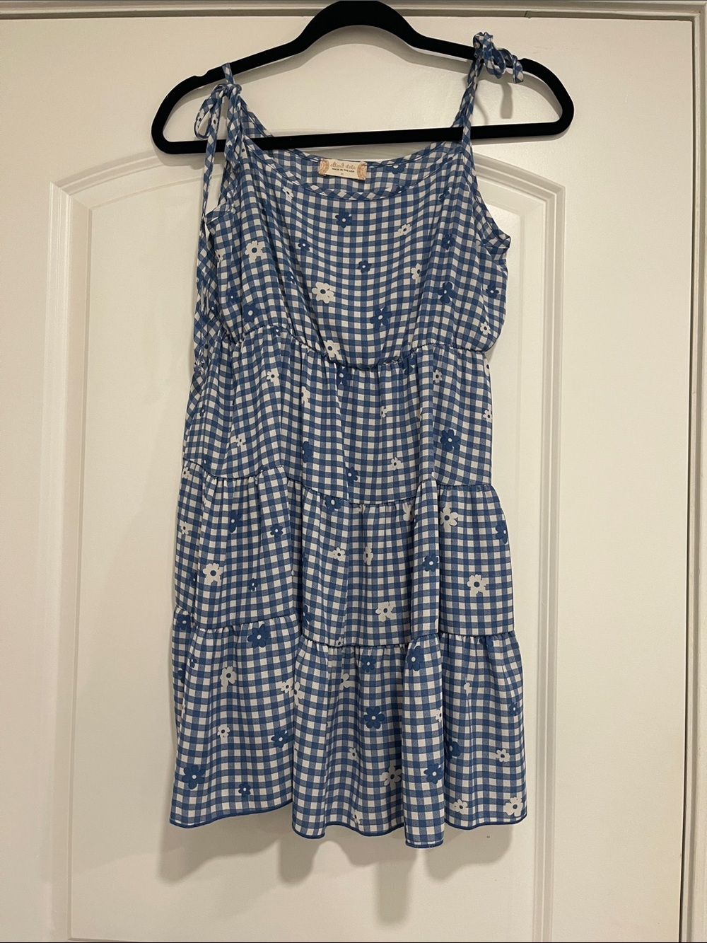 Alter’d State -Blue Gingham Tie-Shoulder Floral Sundress